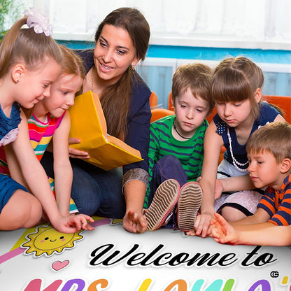 Personalized Teacher Classroom Rug, Custom Back to School Welcome Mat with Name, Kindergarten Preschool Elementary Decor, Composition Notebook Carpet (A02)