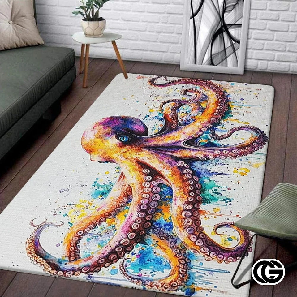 Custom Octopus Welcome Mat with Coastal Design and Durable Backing