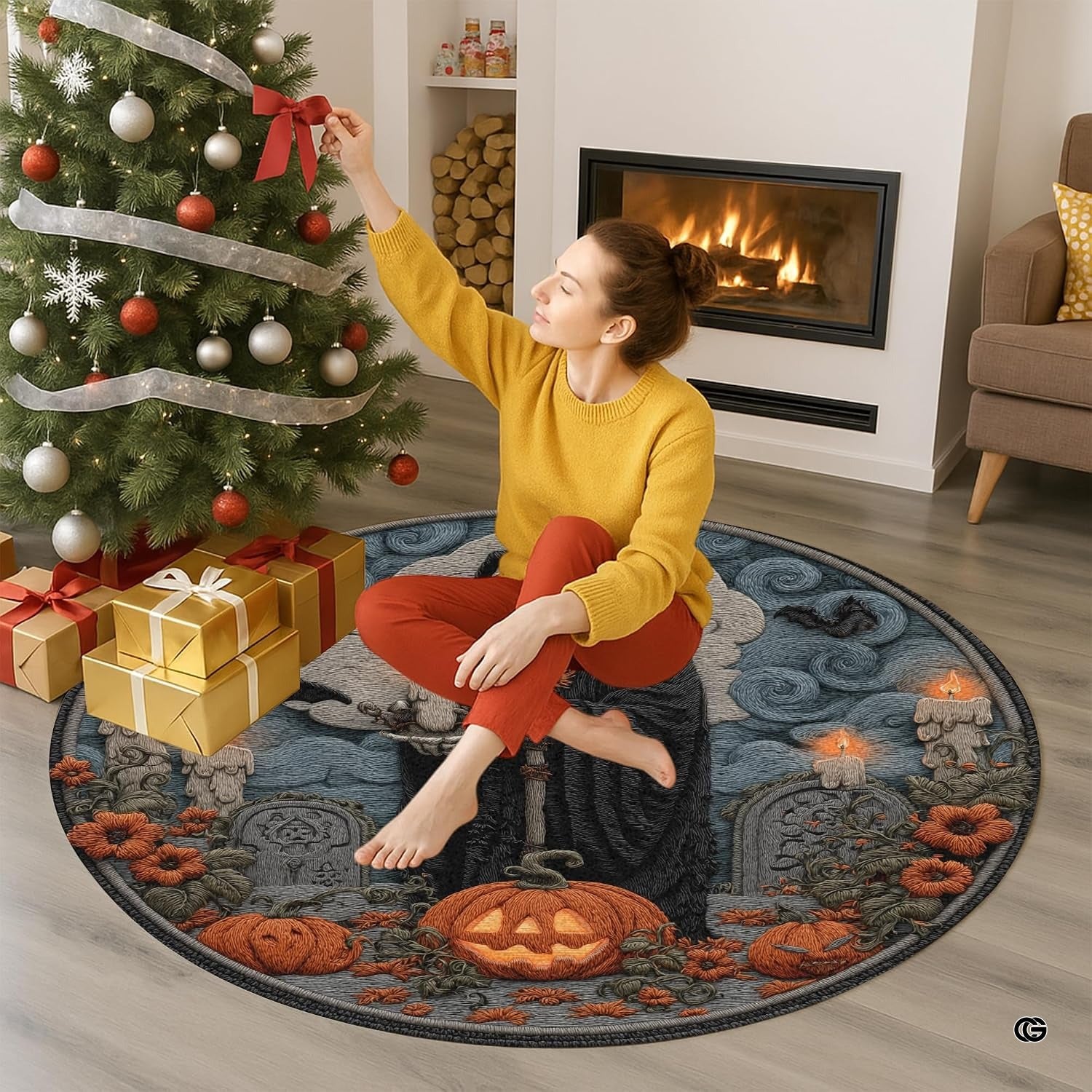 Custom Halloween 3D Optical Illusion Round Rug Skeleton Horror Area Rug (1, #3)
