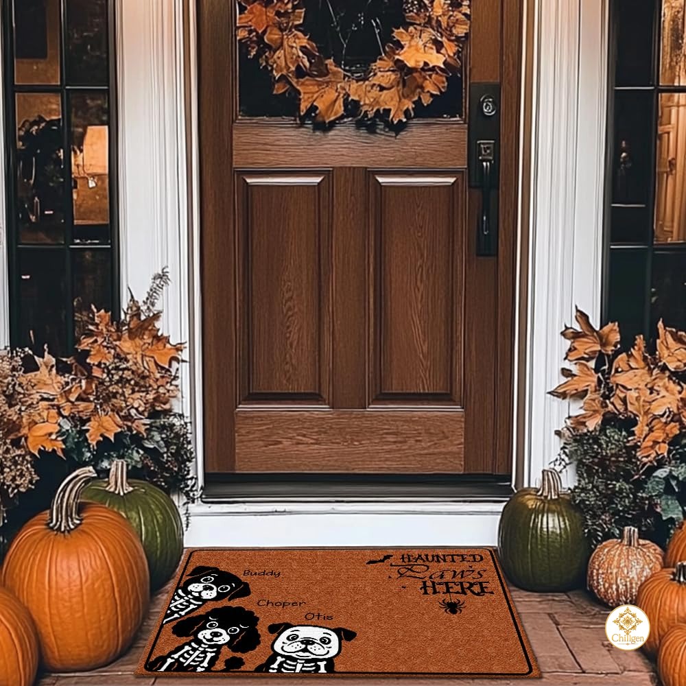 Custom Halloween Dog Doormat with Pumpkin and Bat - Style #4
