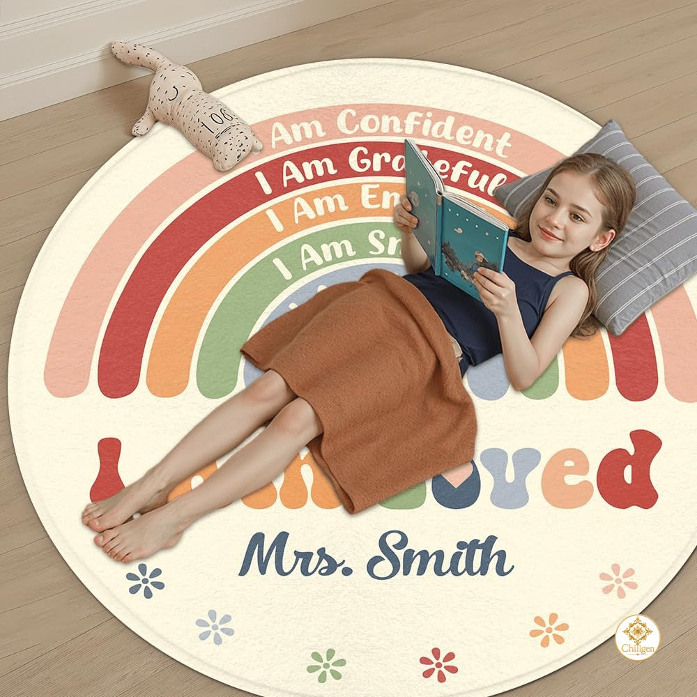 Custom Rainbow Educational Welcome Mat with ABC and Feelings