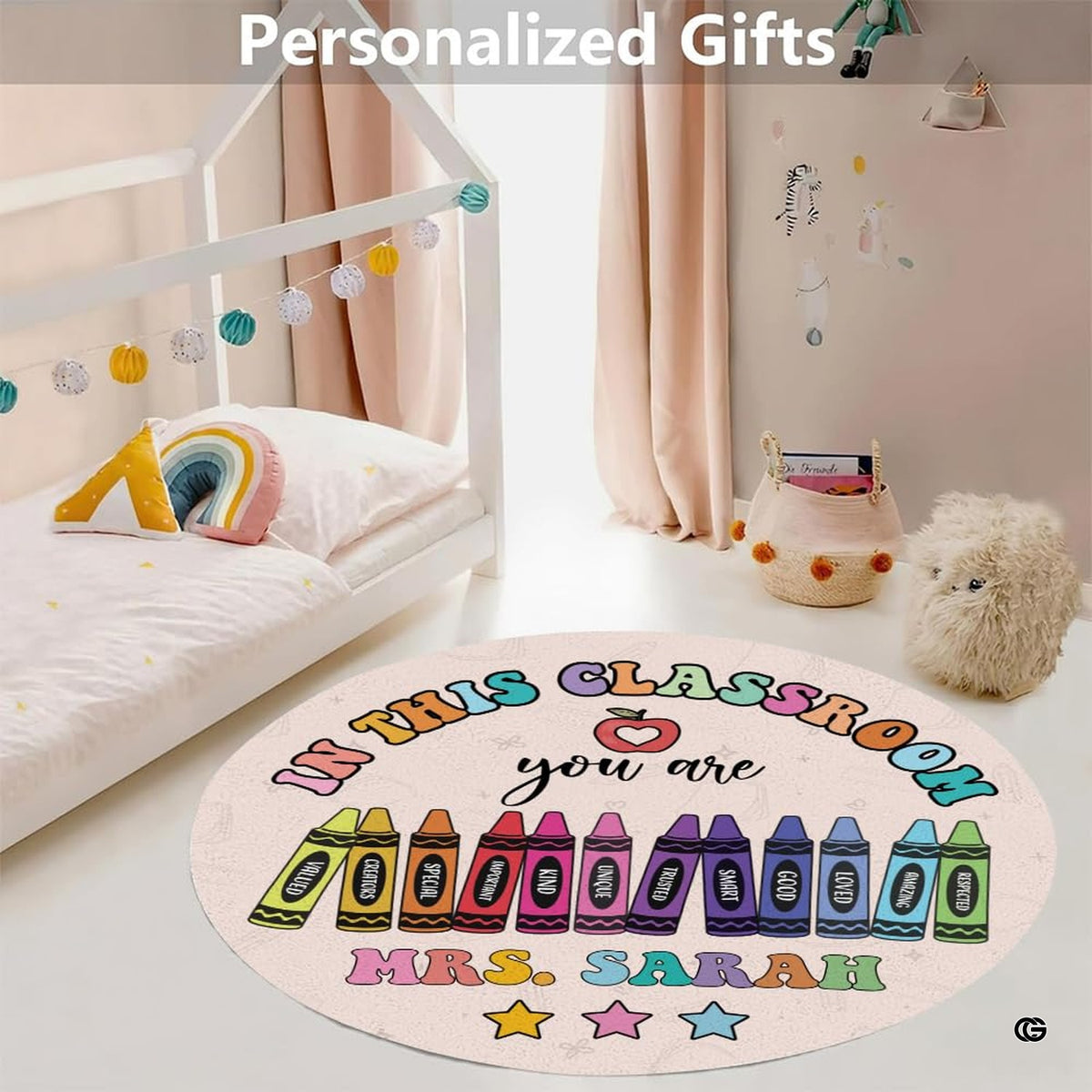 Closeup view of the soft microfiber surface and colorful crayon print graphics - image 3 of 9