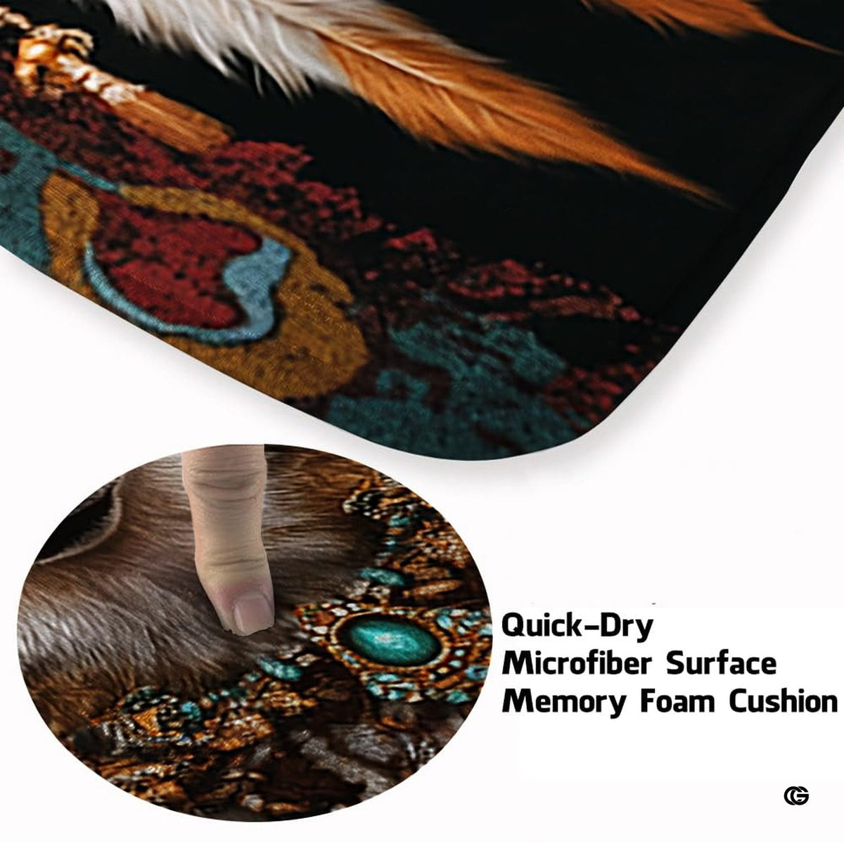 Close-up detail illustrating the wolf fur textures, turquoise beads, and microfiber pile - image 3 of 7