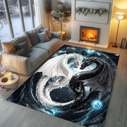 Gaming room layout displaying the white and black dragon rug centered on flooring - thumbnail image 5 of 8