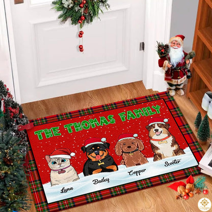 Personalized Christmas Doormat with Family Name and Custom Text