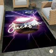 Custom Baseball Area Rug with Sports Theme and Non-Slip Backing