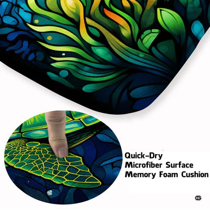 Close-up detail illustrating the stained glass mosaic texture, turtle shell, and microfiber pile - thumbnail image 3 of 7