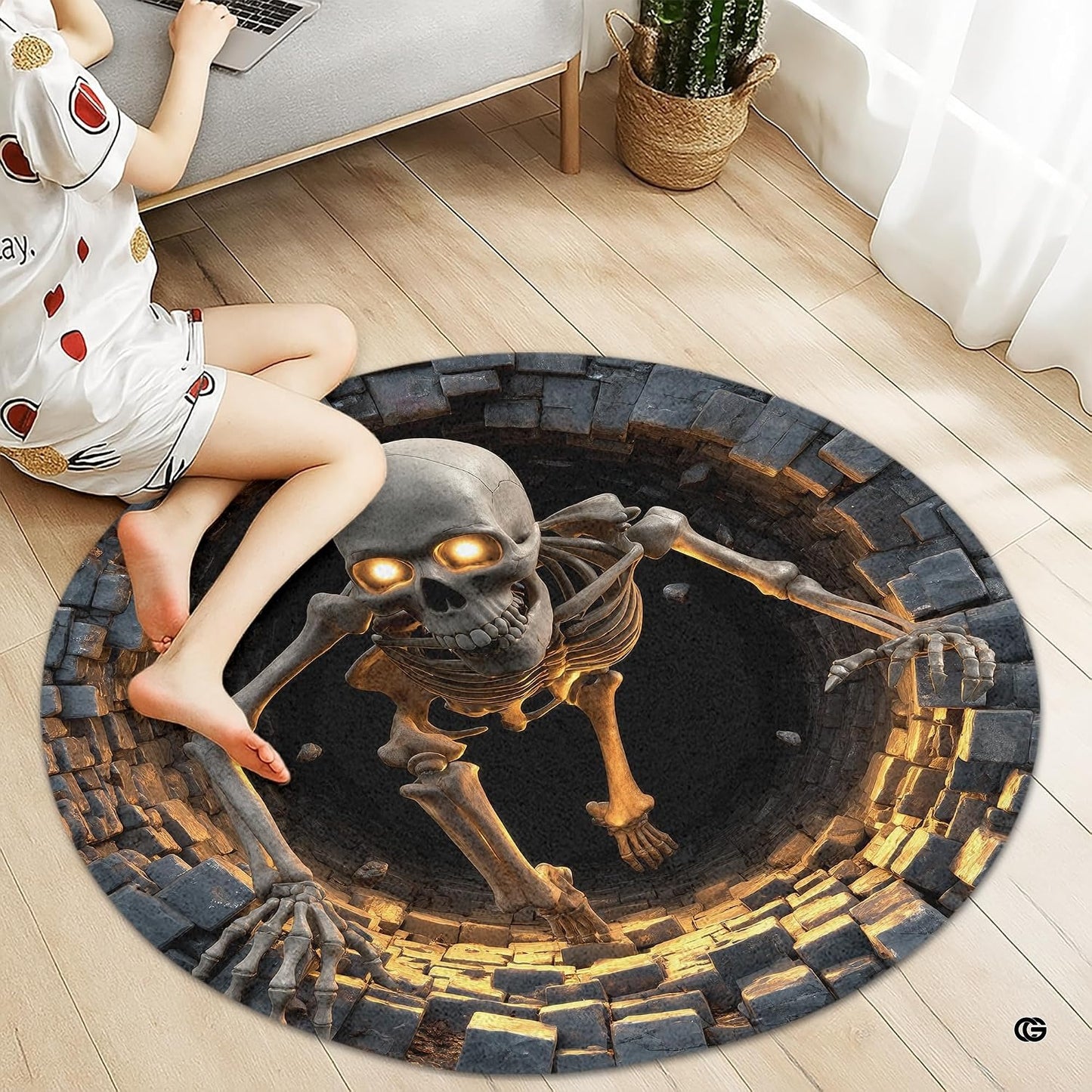 Custom Halloween 3D Optical Illusion Round Rug Skeleton Horror Area Rug (1, #5)