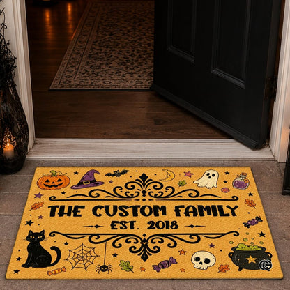 Halloween Door Mat Outdoor, Custom Spooky Welcome Mat with Black Cat and Pumpkin, Fall Front Door Mat for Porch Entryway Decor #5
