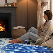 Detailed view of the durable edge stitching and cobalt blue porcelain print on microfiber - thumbnail image 8 of 8