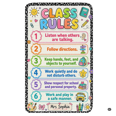 Class rules kawaii notebook elementary kids rectangular area rug.