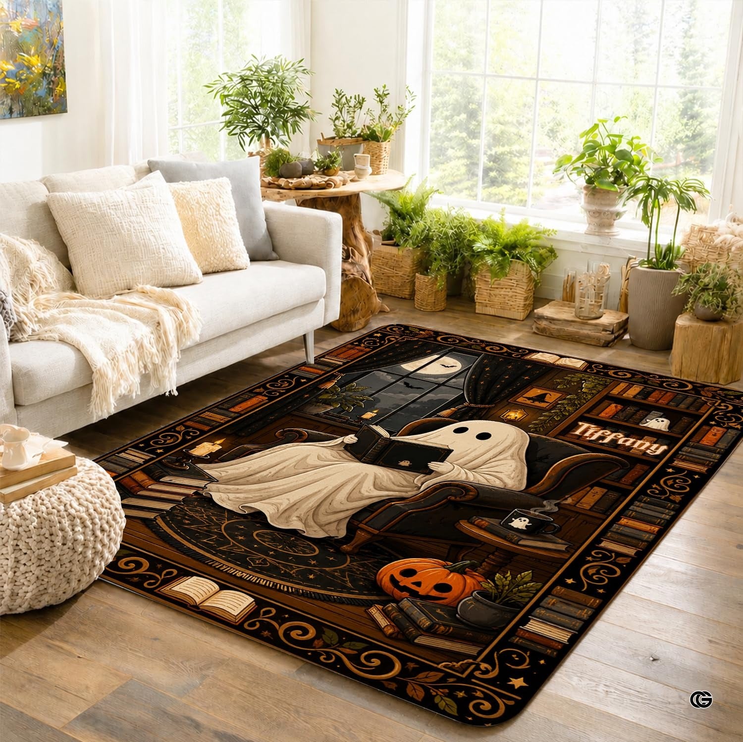 Personalized Witch Area Rug with Name - Custom Halloween Rug, Black Cat & Raven Floor Carpet, Spooky Gothic Home Decor, Non Slip Rugs (Style 12)