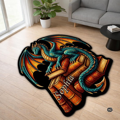 Custom Dragon Shaped Area Rug, Personalized Library Western Dragon Shaped Floor Mat Book Rug, Non-Slip Reading Room Carpet for Living Room, Bedroom, Dorm, Kids Room, Fans Lover (D9)