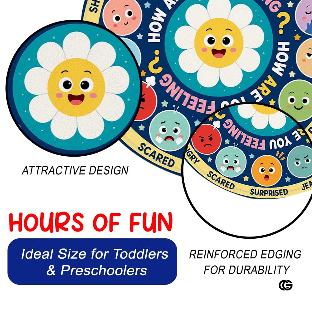 Wheel of Feelings and Emotions Round Rug, Educational Mental Health Rug for Classroom, Educational Animal Shape School Mat, Back to School Gift (Feeling 4)