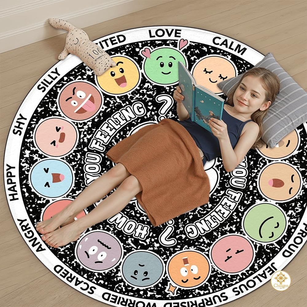 Custom Feelings Wheel Round Doormat for Classroom and Office