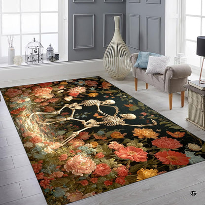 Outdoor patio or sitting area mockup with the gothic floral skeleton area rug - thumbnail image 8 of 8
