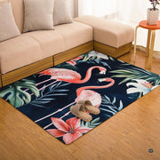 Pink flamingo botanical area rug displayed in modern living room setting - thumbnail image 1 of 7