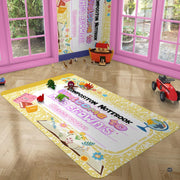 Sunlit study room setting with the yellow notebook rug centered on hardwood floor - thumbnail image 5 of 8