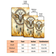 Barn owl boho dream catcher area rug styled in an earthy living room with wooden furniture. - thumbnail image 4 of 8