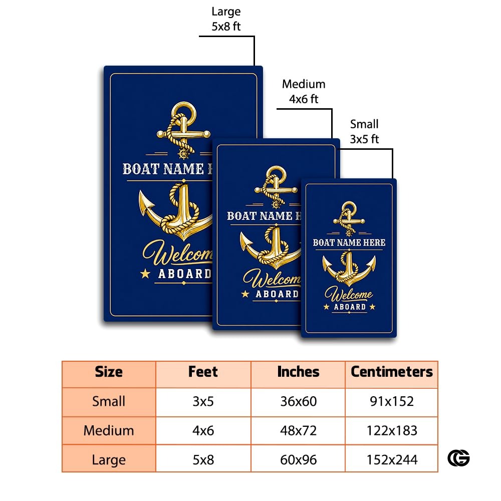 Custom Boat Rug, Personalized Welcome Aboard Mat with Boat Name, Nautical Area Rug for Deck, Entryway or Floor, Anchor Marine Decor, Boating Gift (Boat Rug 02)