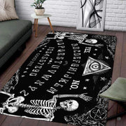 Bedroom seating setting displaying the monochrome skeleton spirit board area rug - thumbnail image 8 of 8