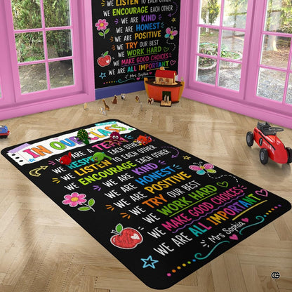 Classroom team affirmations area rug styled on hardwood flooring in school room. - thumbnail image 4 of 7