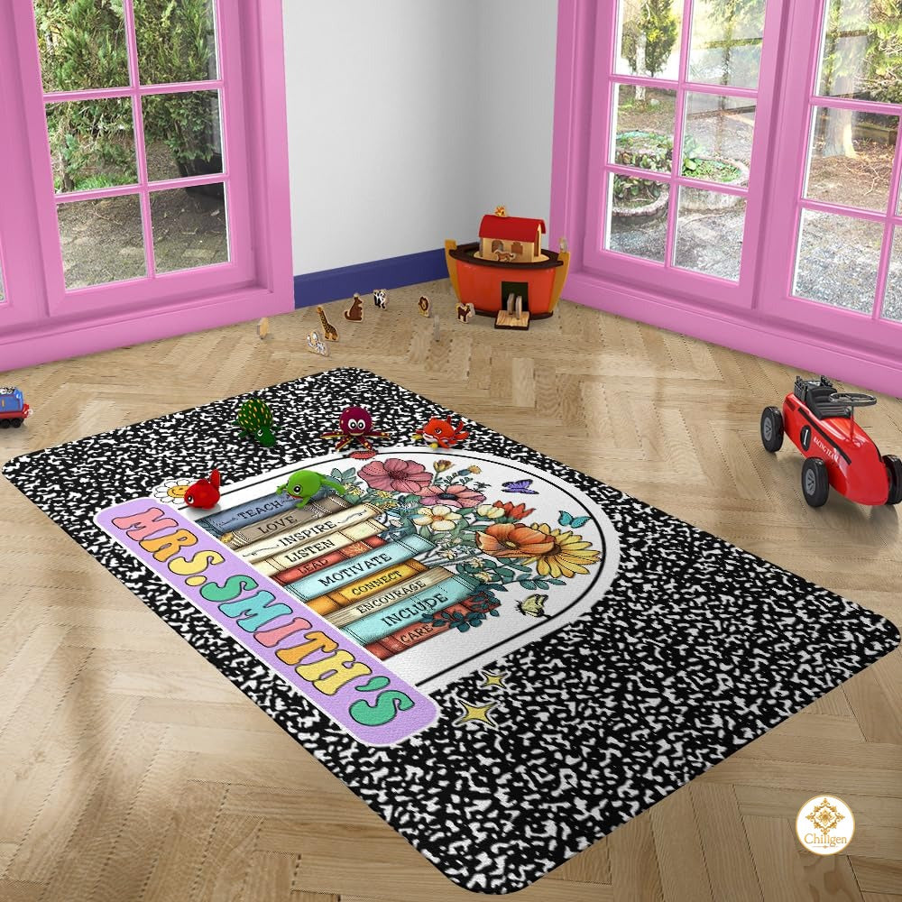 Custom Composition Notebook Rug with Floral Detail - Composition / 2' x 3' (Rectangular)