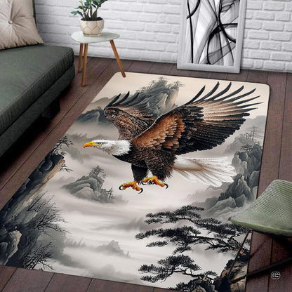 Soaring bald eagle area rug styled in modern fireside living room - thumbnail image 5 of 7