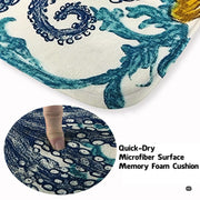 Close up texture detail of blue octopus area rug soft pile surface and hemmed edges. - thumbnail image 3 of 7
