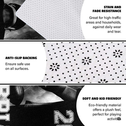 Overhead layout view of the rectangular football player sports area rug - thumbnail image 6 of 7
