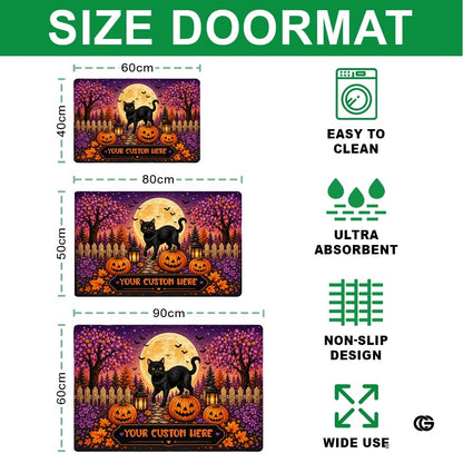 Halloween Door Mat Outdoor, Custom Spooky Welcome Mat with Black Cat and Pumpkin, Fall Front Door Mat for Porch Entryway Decor #4