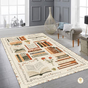 Custom Vintage Book Doormat with Floral Details and Cat Design