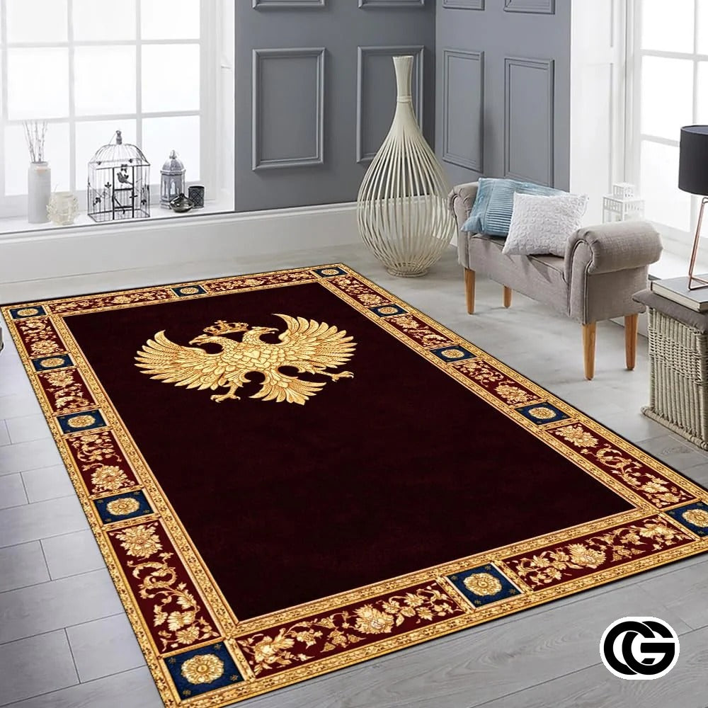 Personalized Orthodox Cross Rug with Byzantine Eagle