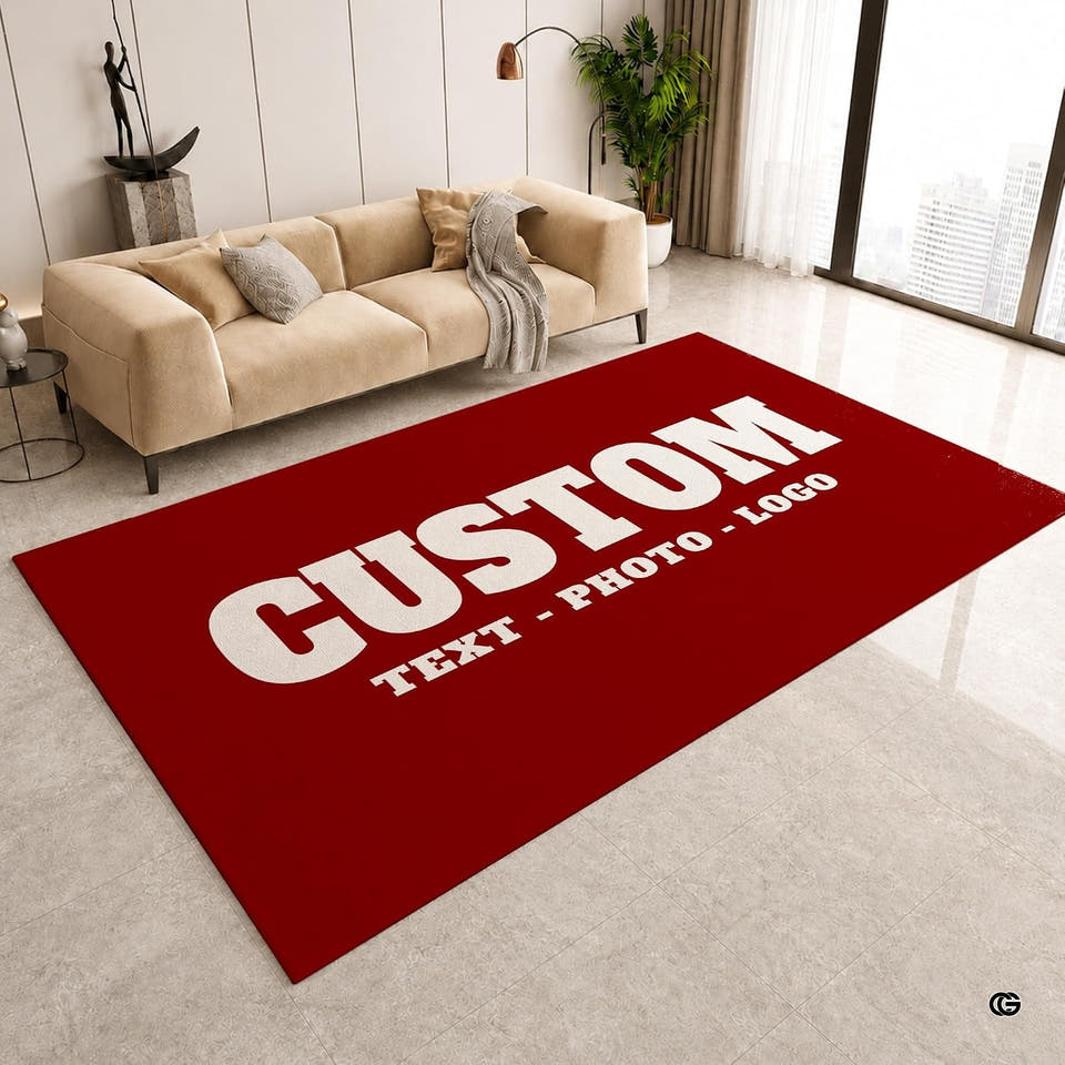 Solid crimson red minimalist modern area rug - view 1