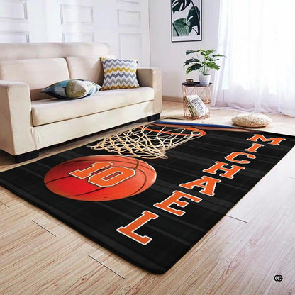 Anti-slip dot backing and clean hemmed edge stitching on basketball hoop rug - thumbnail image 4 of 7