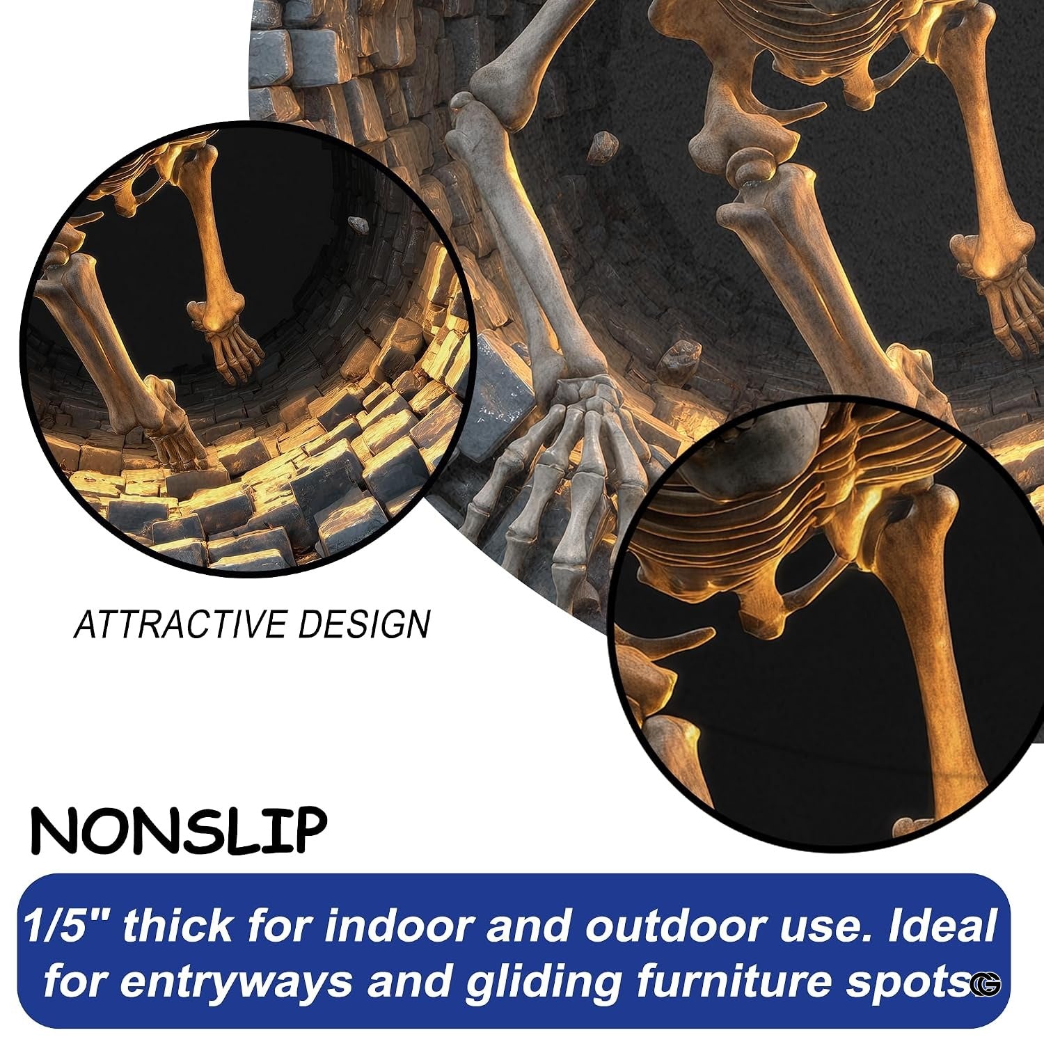 Custom Halloween 3D Optical Illusion Round Rug Skeleton Horror Area Rug (1, #5)