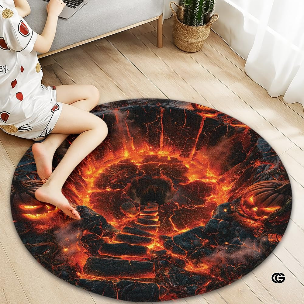 Custom Halloween 3D Effect Optical Illusion Spooky Round Rug (D8)