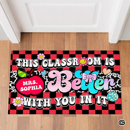 Personalized Welcome Doormat with Teacher Name and Notebook Pattern