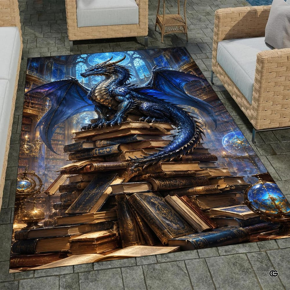 Celestial midnight dragon towering tomes area rug - view 1