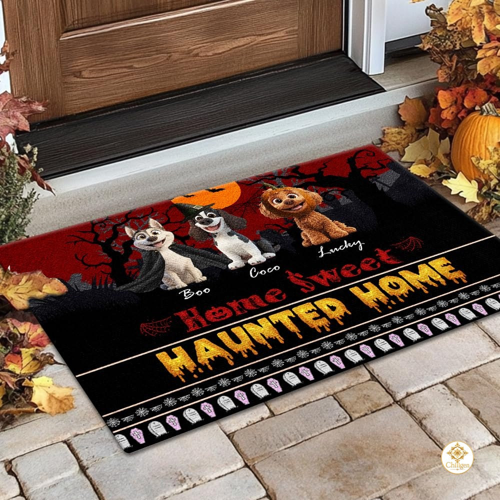 Custom Halloween Dog Doormat with Pumpkin and Bat - Style #3