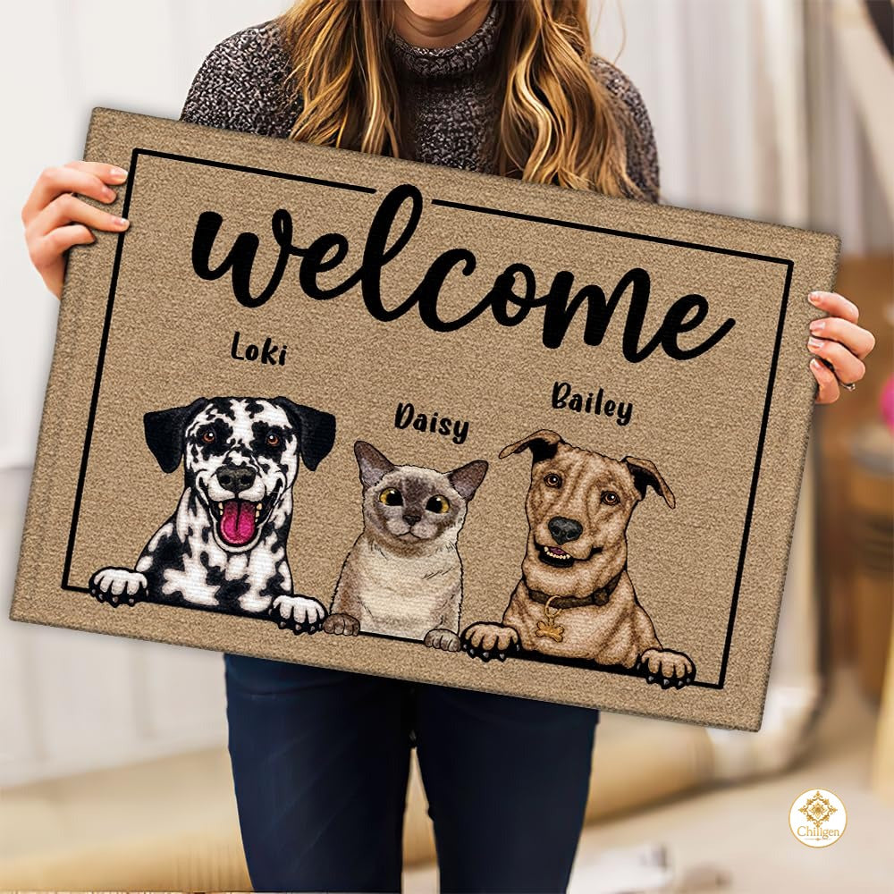 Personalized Dog Welcome Mat for Entryway and Front Door