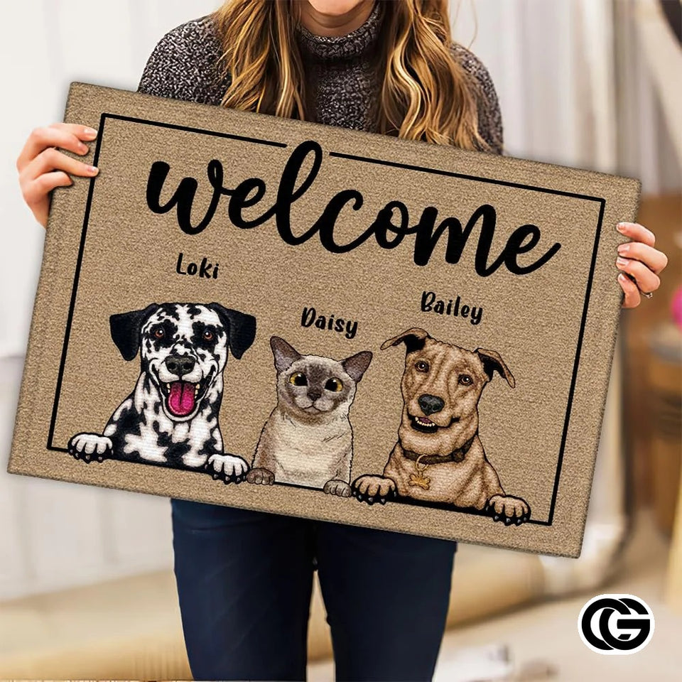 Personalized Dog Welcome Mat for Entryway and Front Door