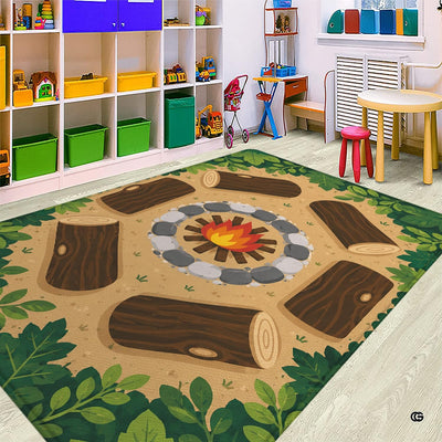 Campfire circle log seating classroom area rug - view 1
