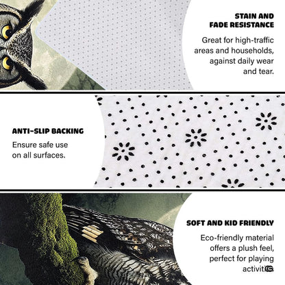 Nocturnal owl mossy branch floor carpet displayed in cozy room interior - thumbnail image 6 of 8