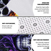 Non-skid dotted backing and resilient pile construction of the gothic skull area rug. - thumbnail image 6 of 7