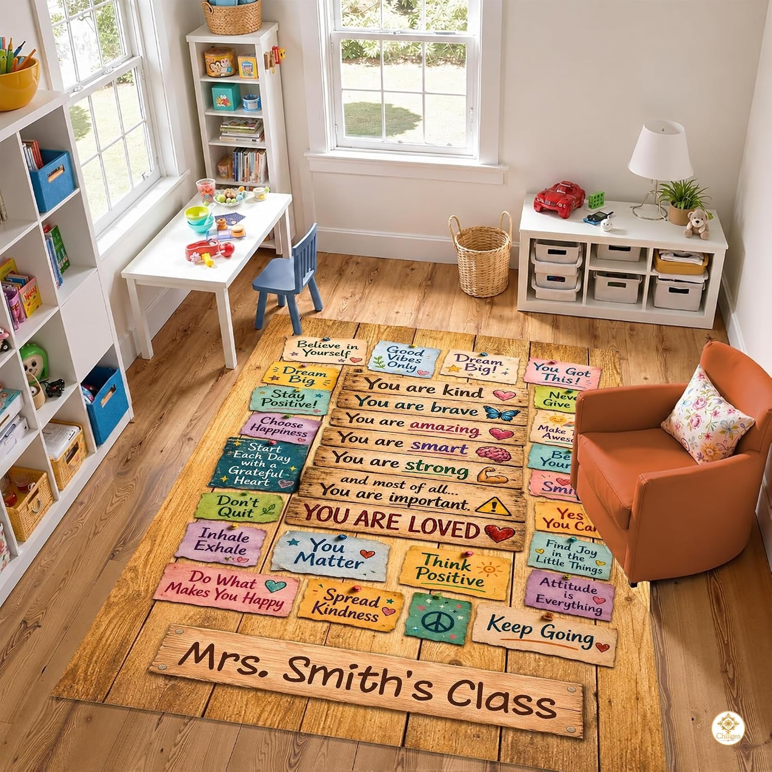 Personalized Motivational Classroom Rug for Kids - Vintage