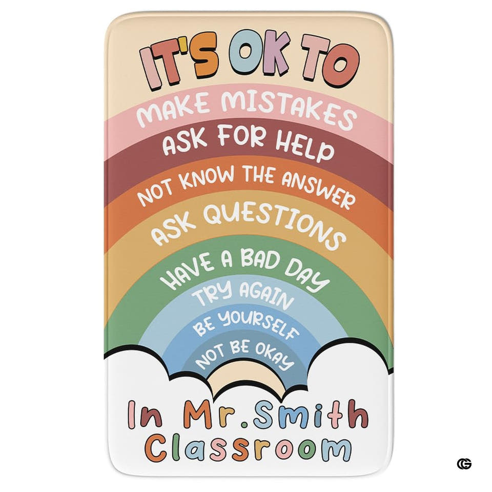 Boho rainbow classroom mental health affirmations area rug