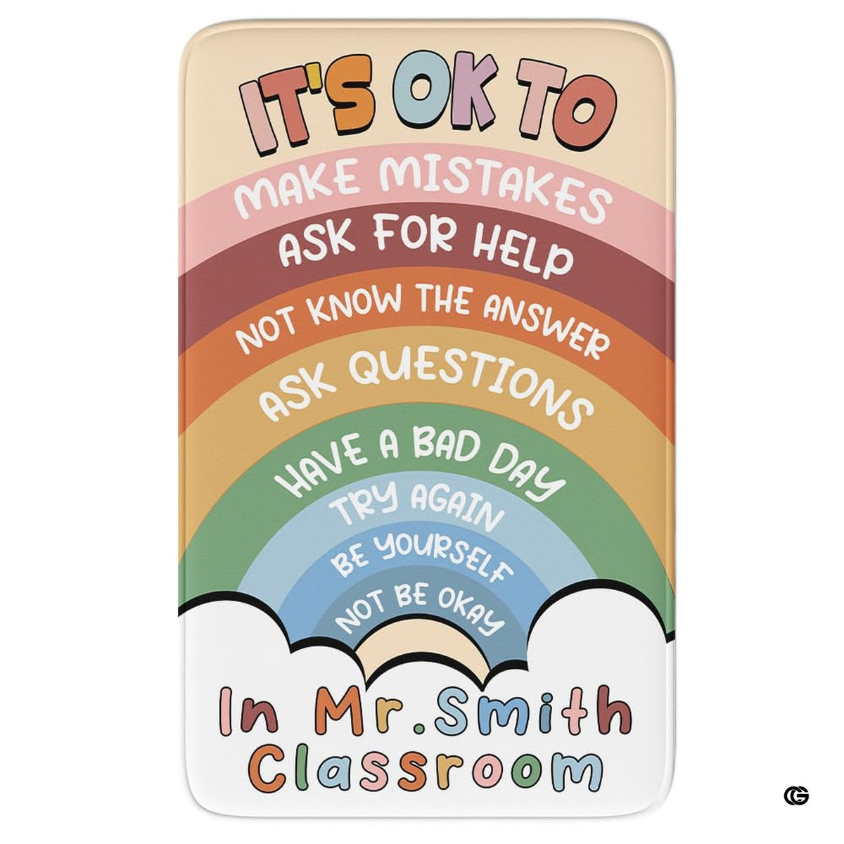 Boho rainbow classroom mental health affirmations area rug