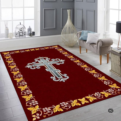 Personalized Orthodox Christian Area Rug, Custom Eastern Orthodox Russian Greek Byzantine Non-Slip Rug for Women Men, IC XC Nika Cross Mat for Living Room, Bedroom, Church Decor (D8)