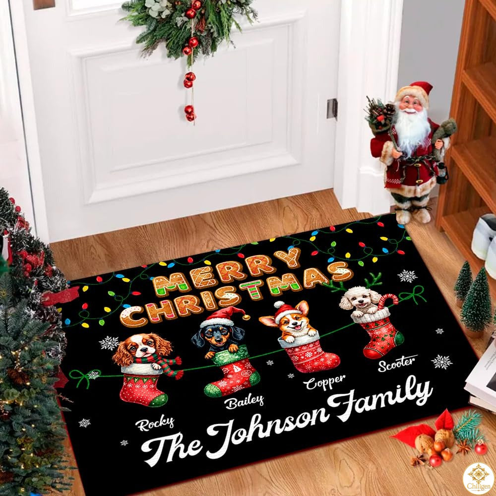 Personalized Christmas Doormat with Custom Family Name and Text